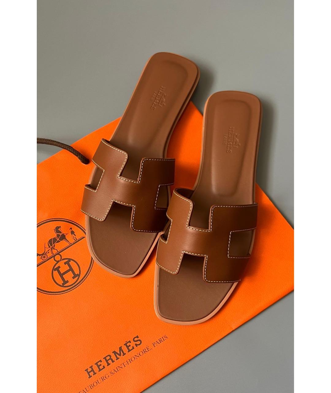 HERMES Коричневые кожаные сандалии, фото 2