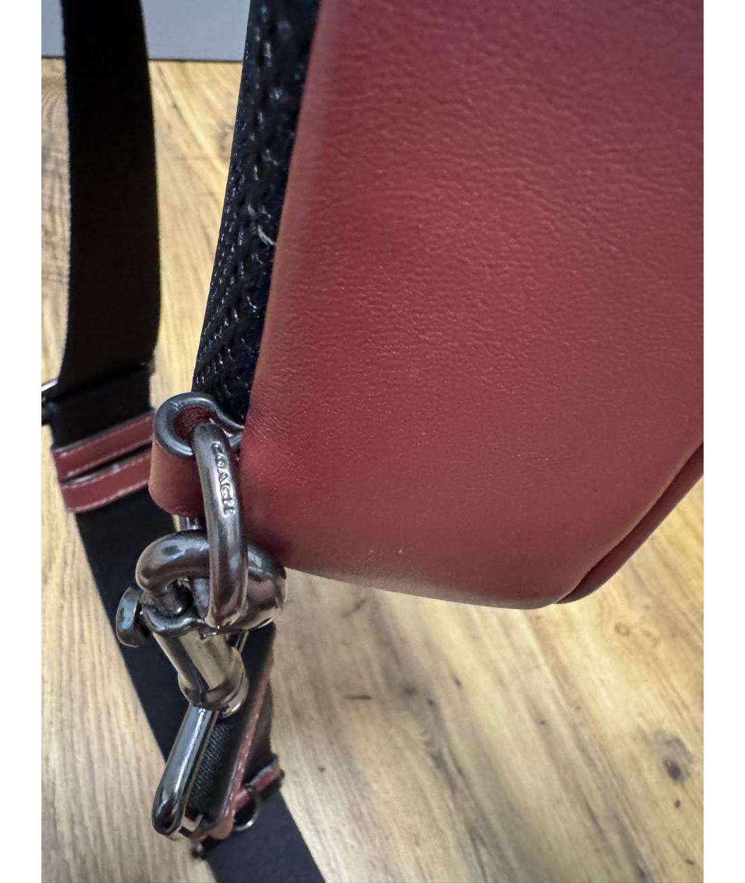 COACH Бордовая кожаная сумка на плечо, фото 3