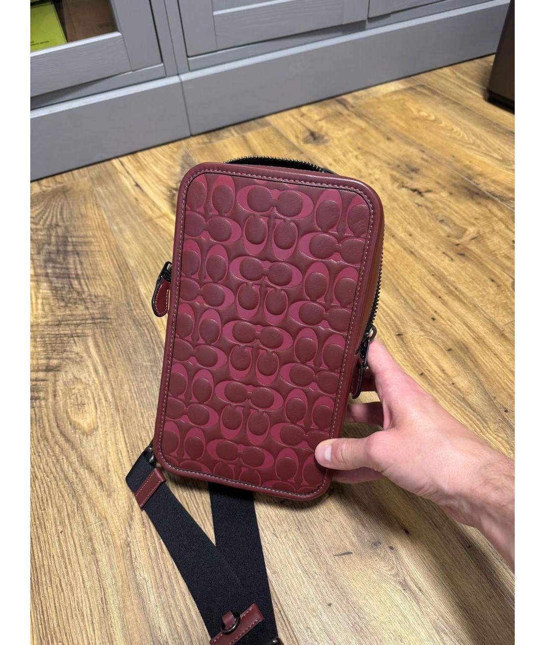 COACH Бордовая кожаная сумка на плечо, фото 2