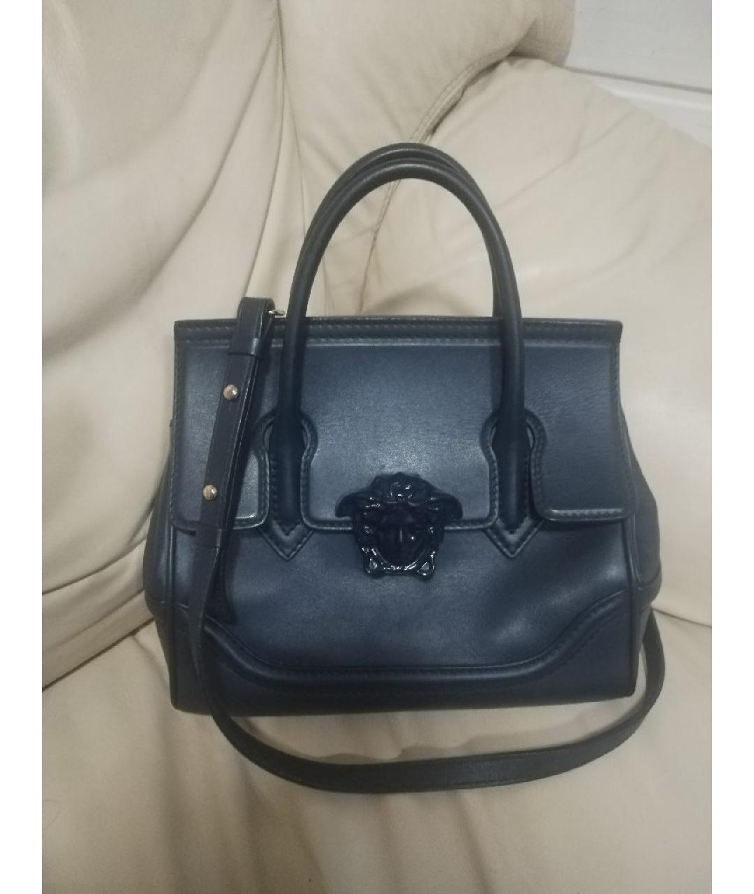 VERSACE Темно-синяя кожаная сумка через плечо, фото 9