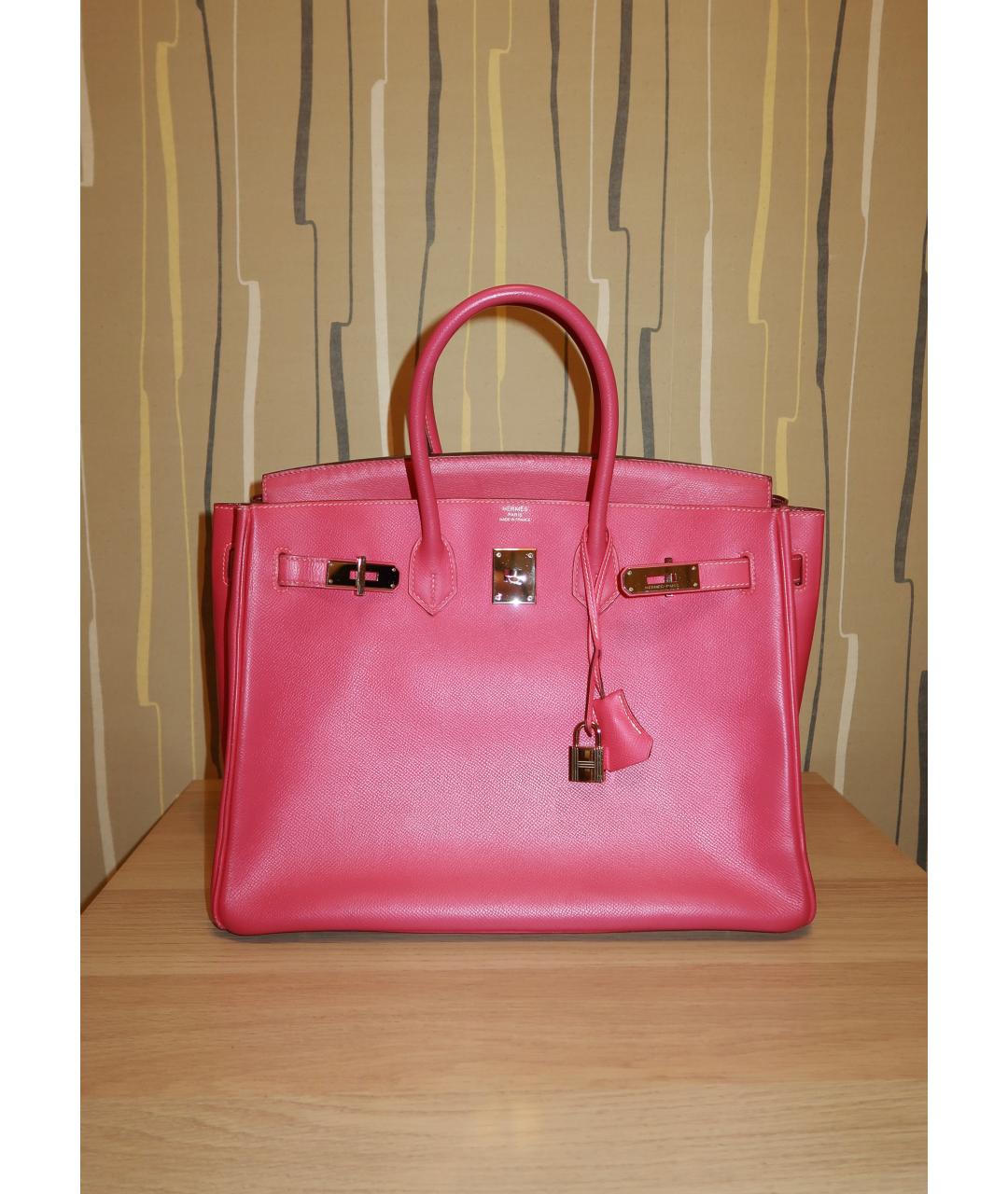 HERMES Розовая кожаная сумка с короткими ручками, фото 8