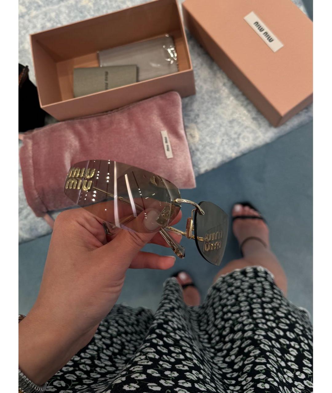 MIU MIU Золотые металлические солнцезащитные очки, фото 3