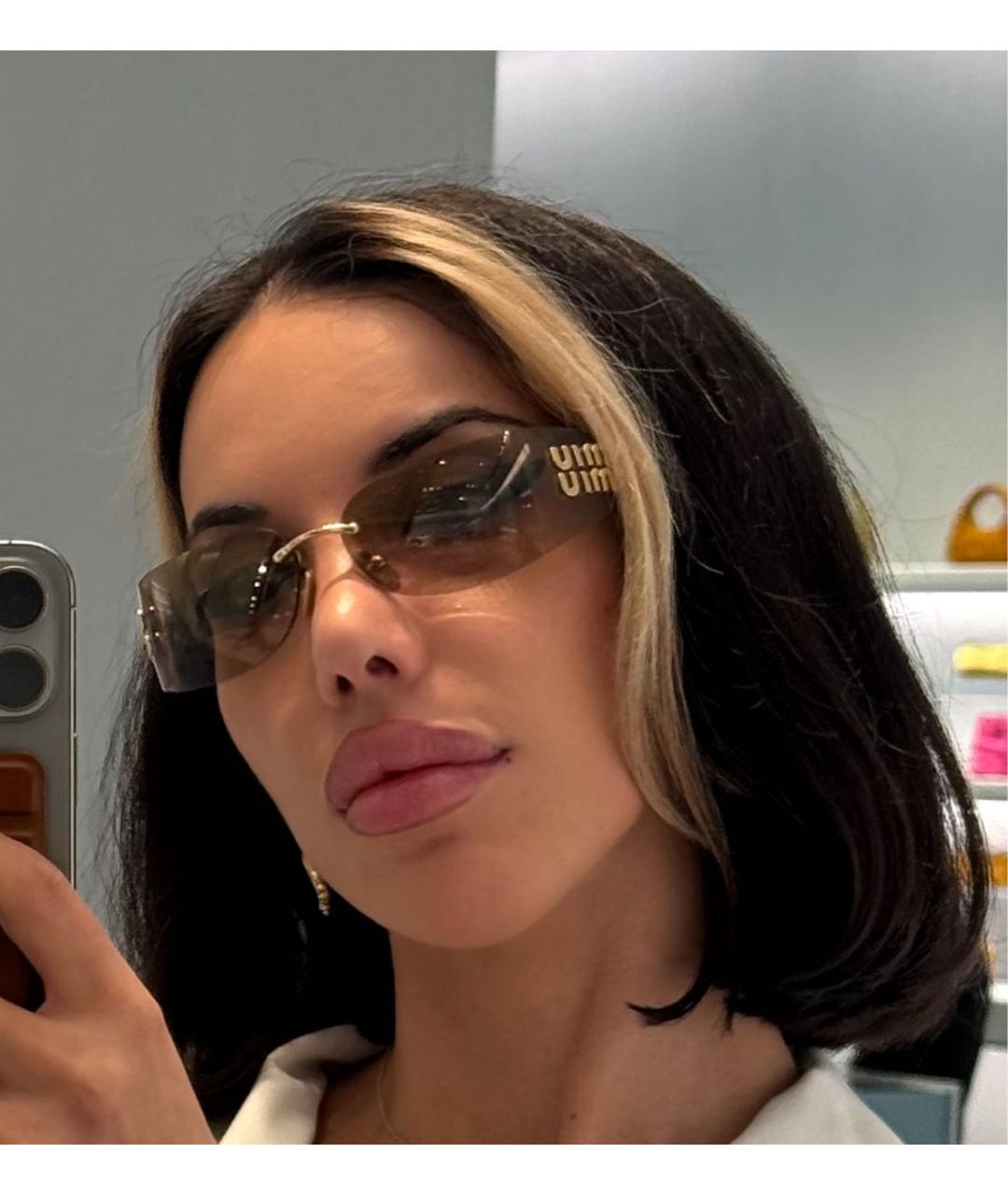 MIU MIU Золотые металлические солнцезащитные очки, фото 4