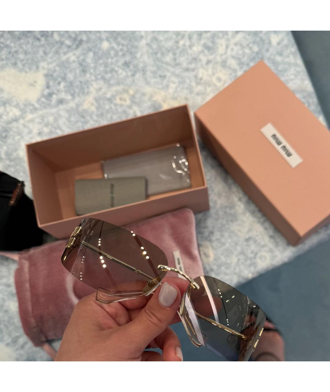 MIU MIU Золотые металлические солнцезащитные очки, фото 5