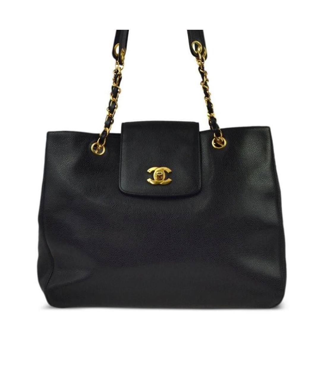 CHANEL Черная кожаная сумка тоут, фото 8