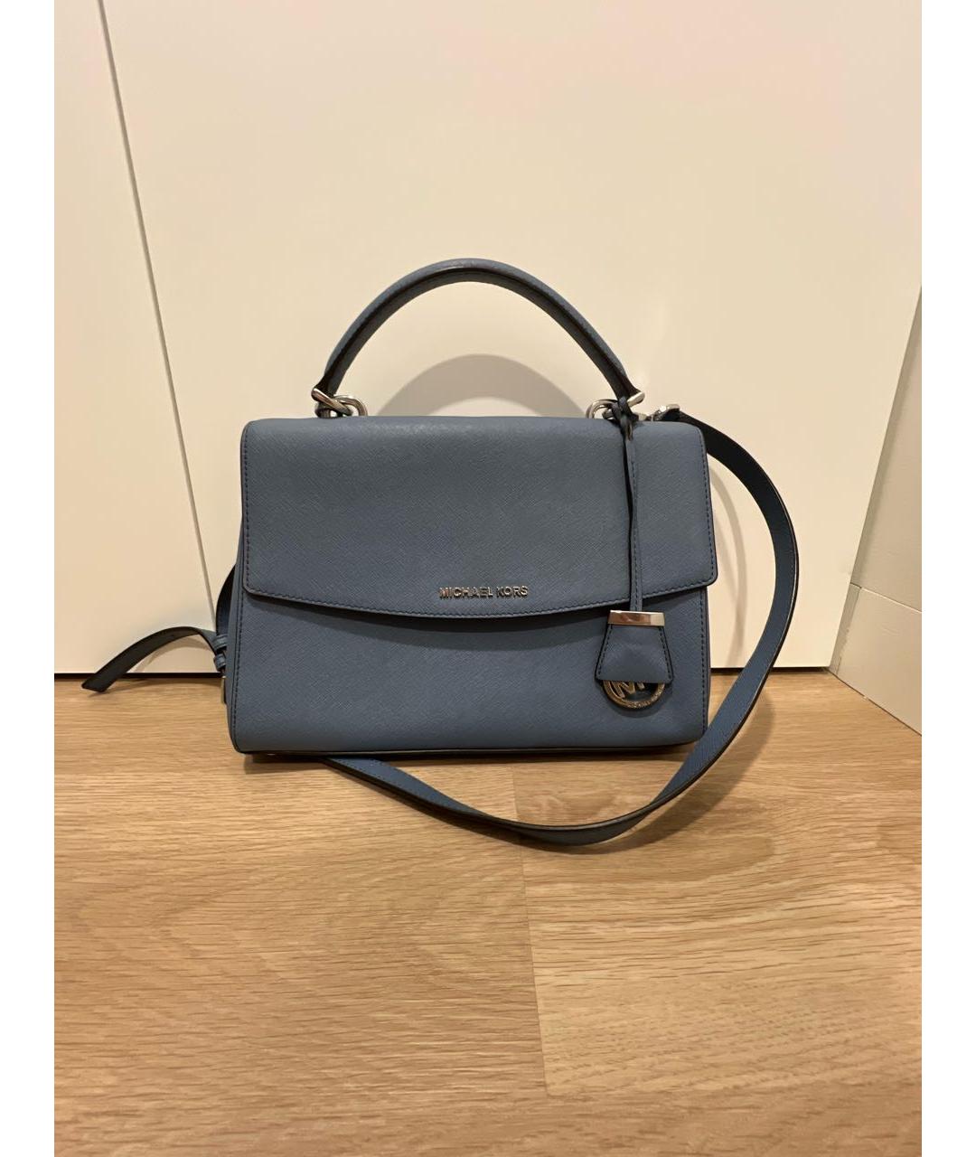 MICHAEL KORS Голубая кожаная сумка с короткими ручками, фото 8