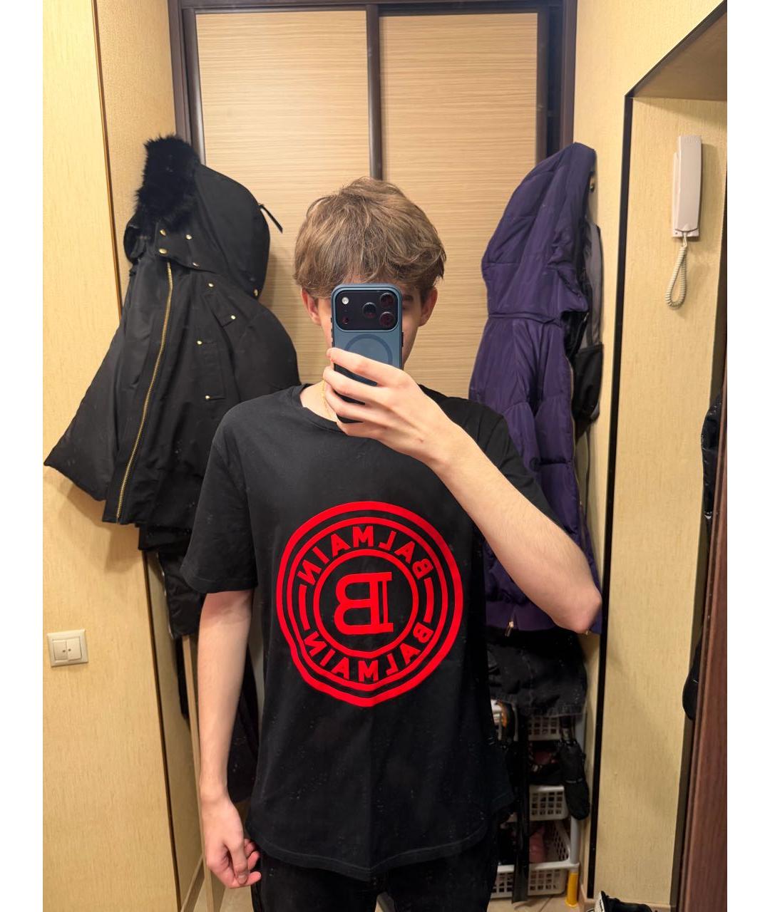 BALMAIN Черная хлопковая футболка, фото 7