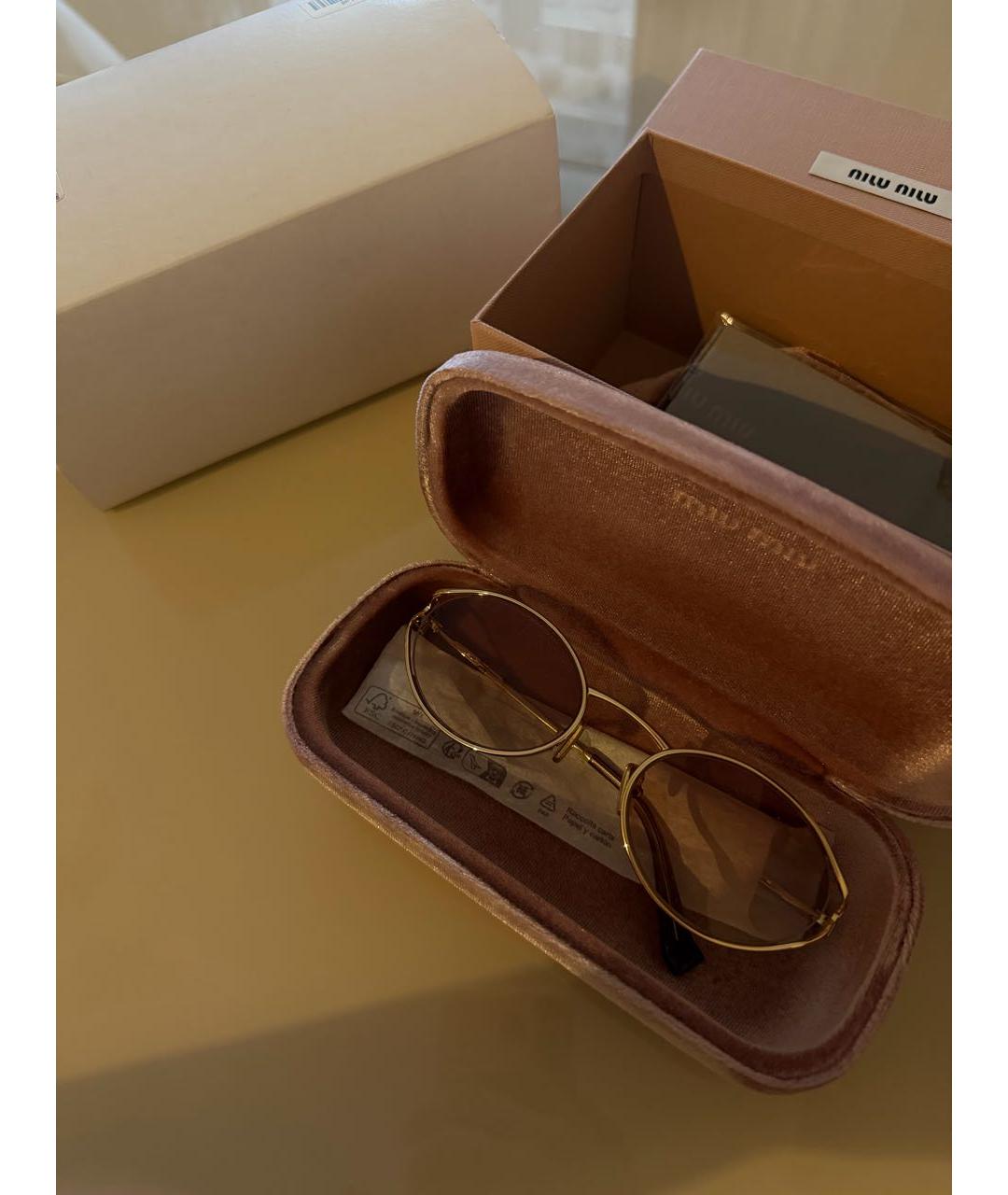 MIU MIU Золотые металлические солнцезащитные очки, фото 5