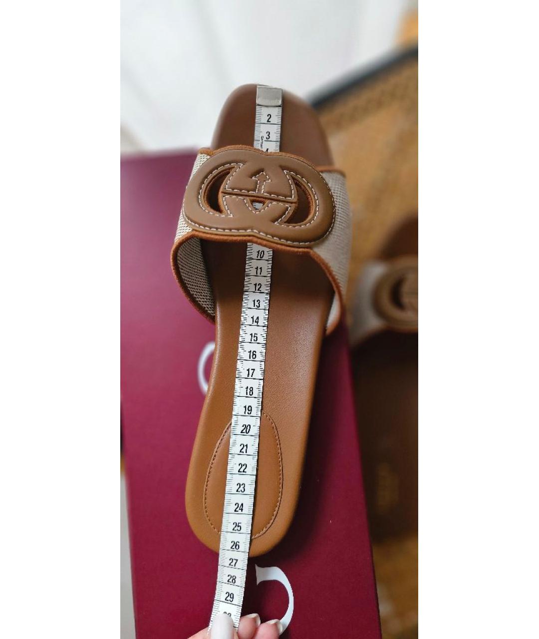 GUCCI Коричневые текстильные шлепанцы, фото 5