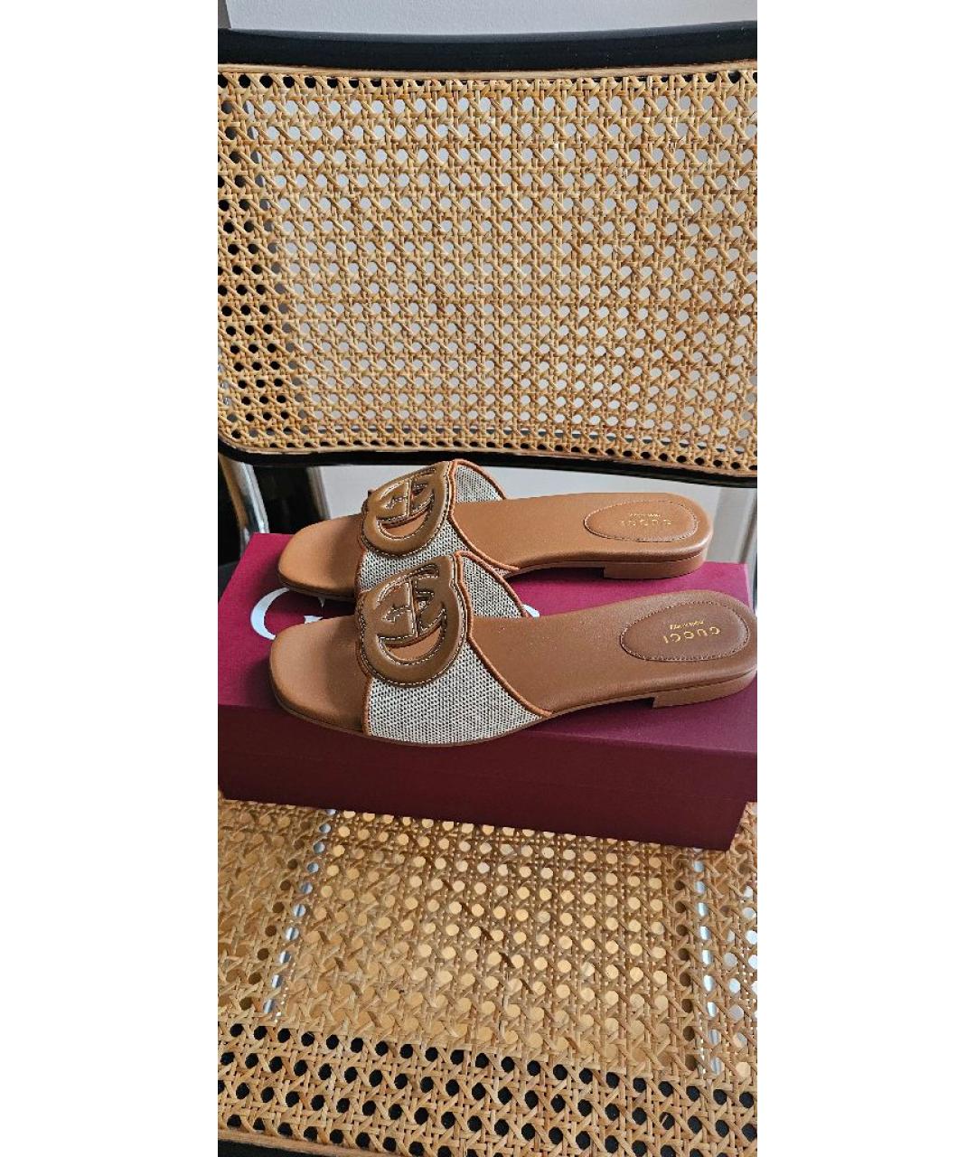 GUCCI Коричневые текстильные шлепанцы, фото 10