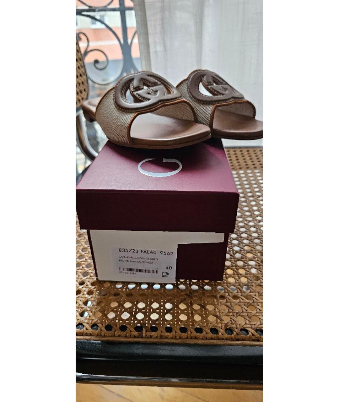 GUCCI Коричневые текстильные шлепанцы, фото 9