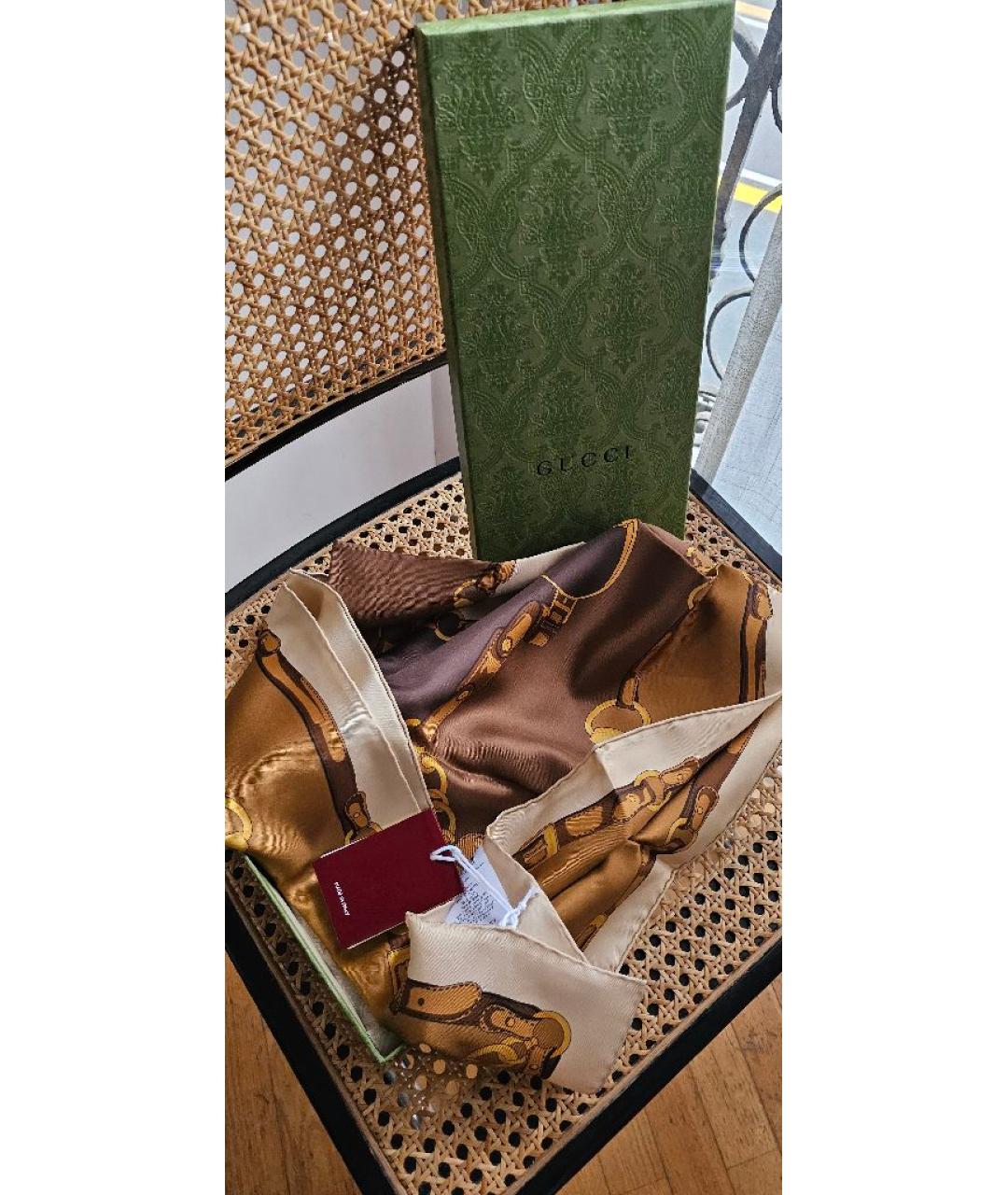 GUCCI Коричневый шелковый платок, фото 2