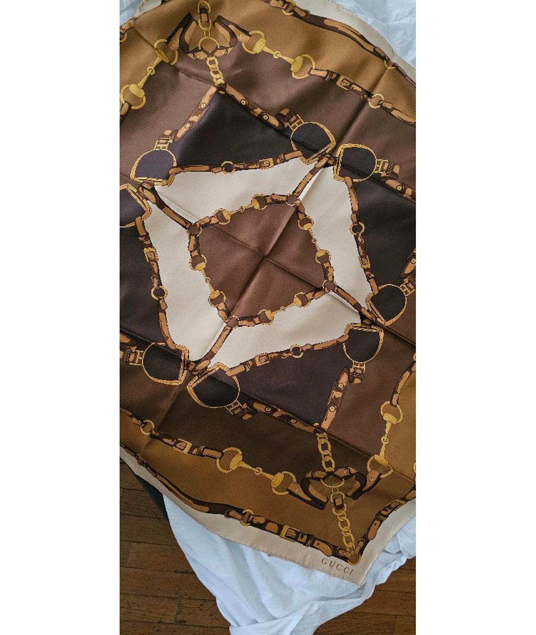 GUCCI Коричневый шелковый платок, фото 7