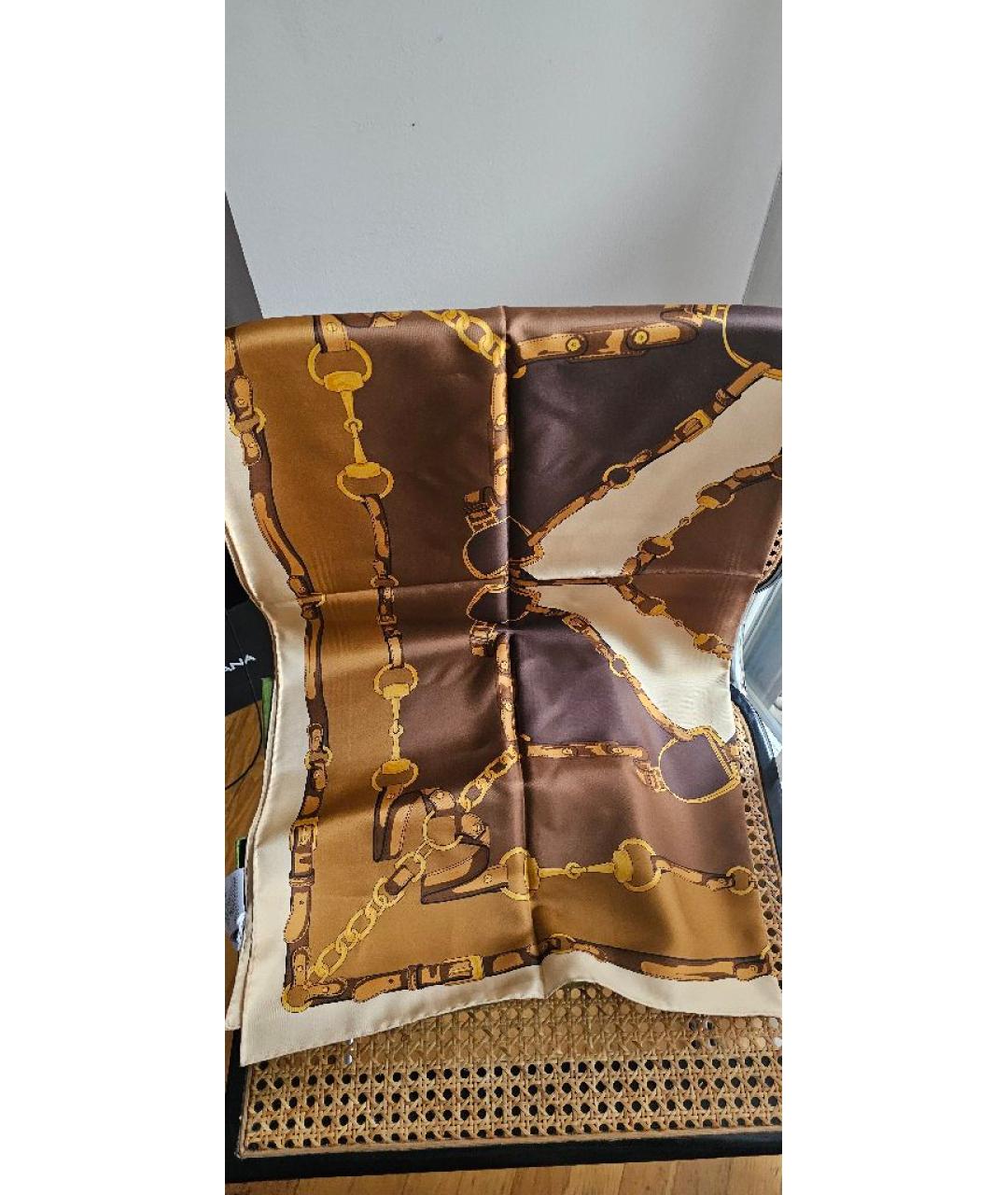 GUCCI Коричневый шелковый платок, фото 6