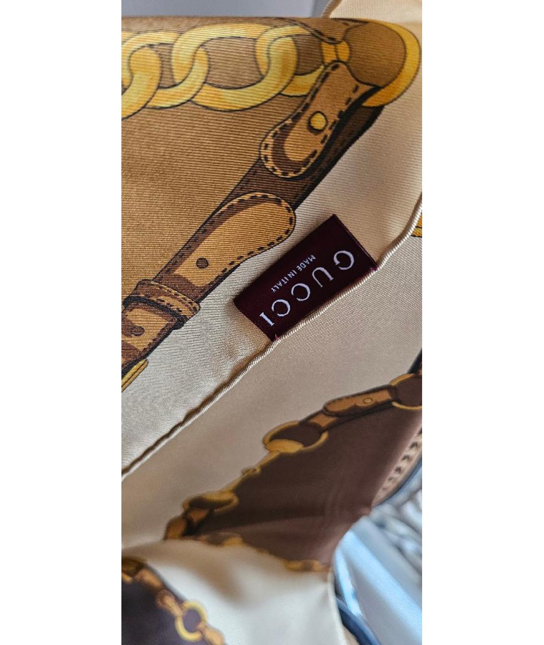 GUCCI Коричневый шелковый платок, фото 3