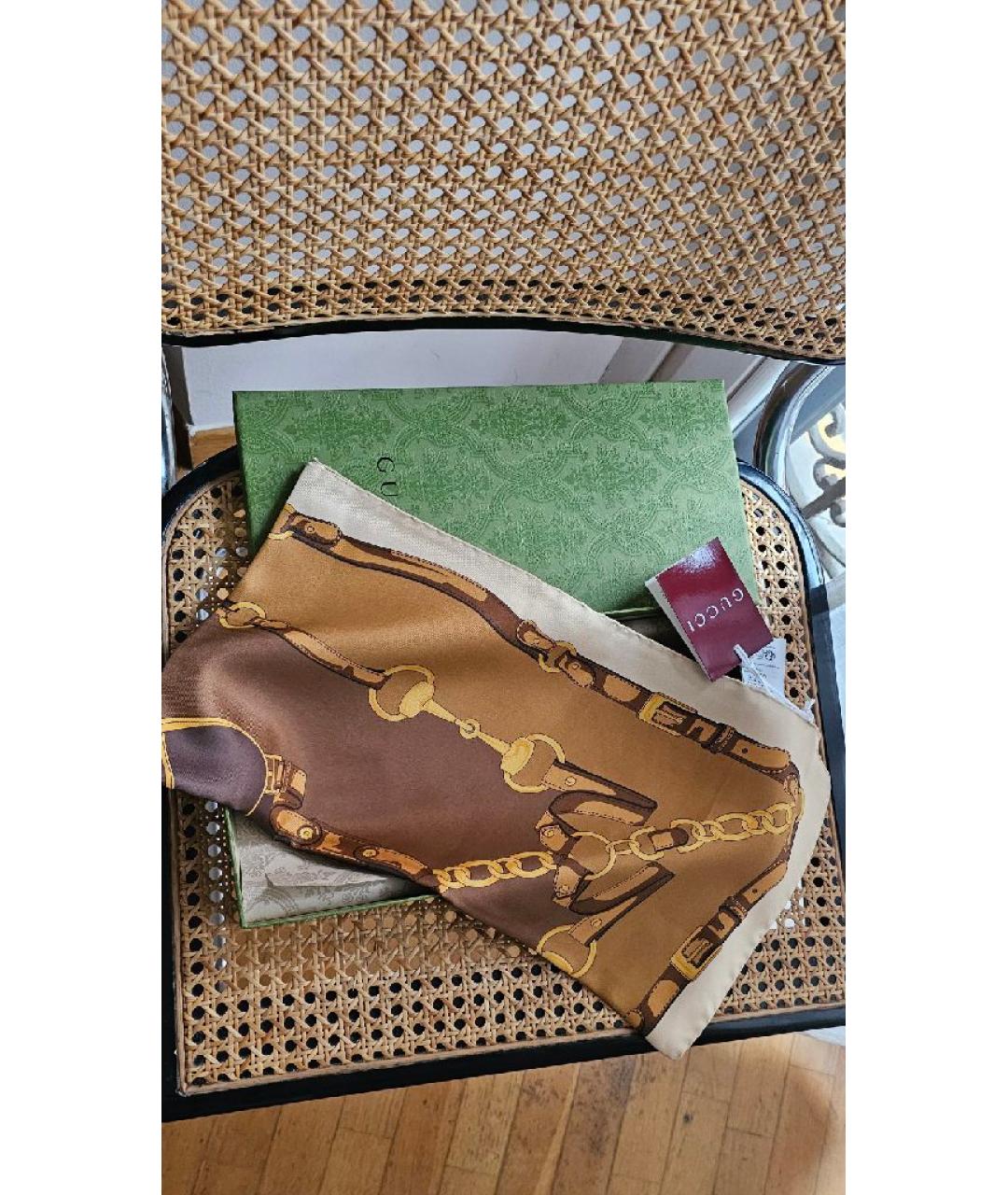 GUCCI Коричневый шелковый платок, фото 4