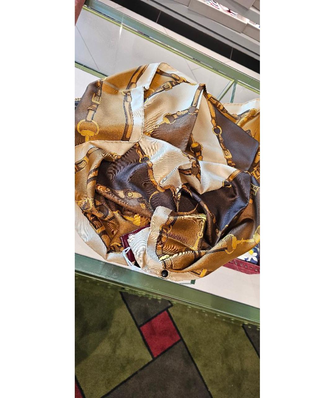 GUCCI Коричневый шелковый платок, фото 8