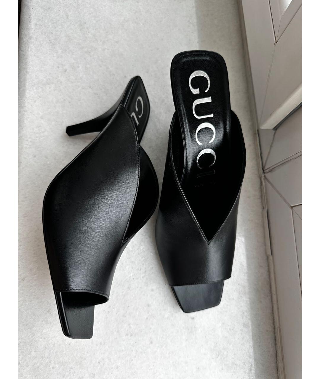 GUCCI Черные кожаные мюли, фото 5