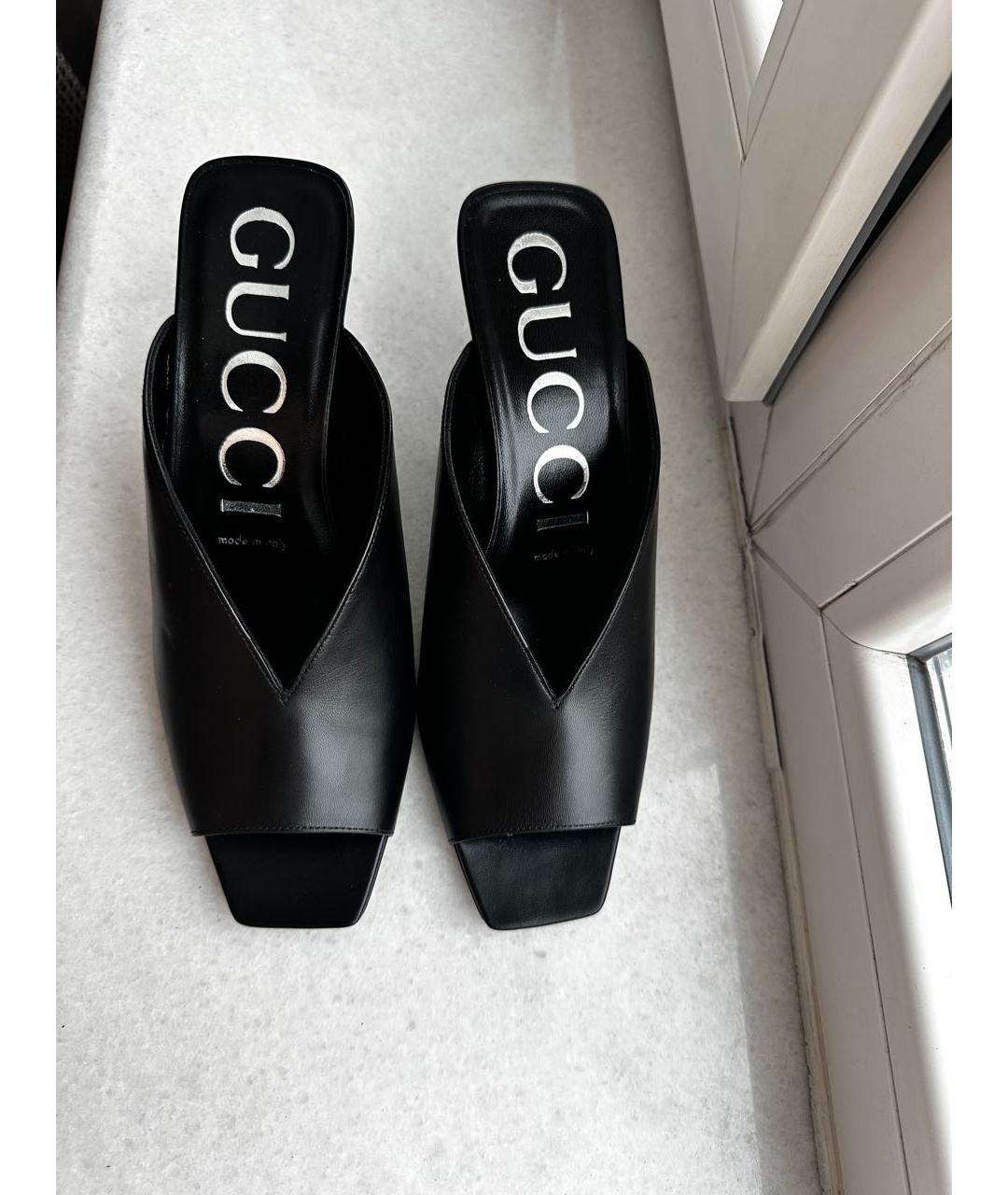 GUCCI Черные кожаные мюли, фото 2