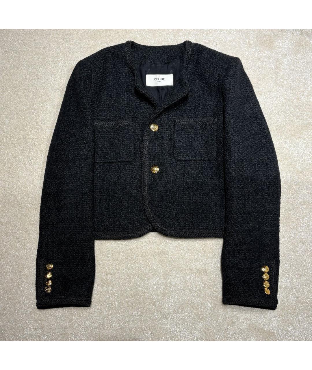 CELINE Черный твидовый жакет/пиджак, фото 7