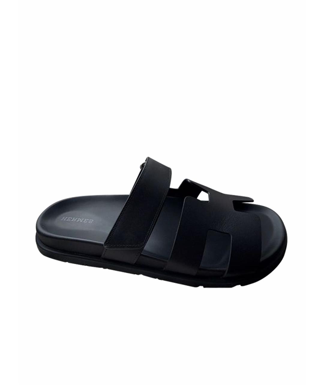 HERMES Черные кожаные сандалии, фото 1