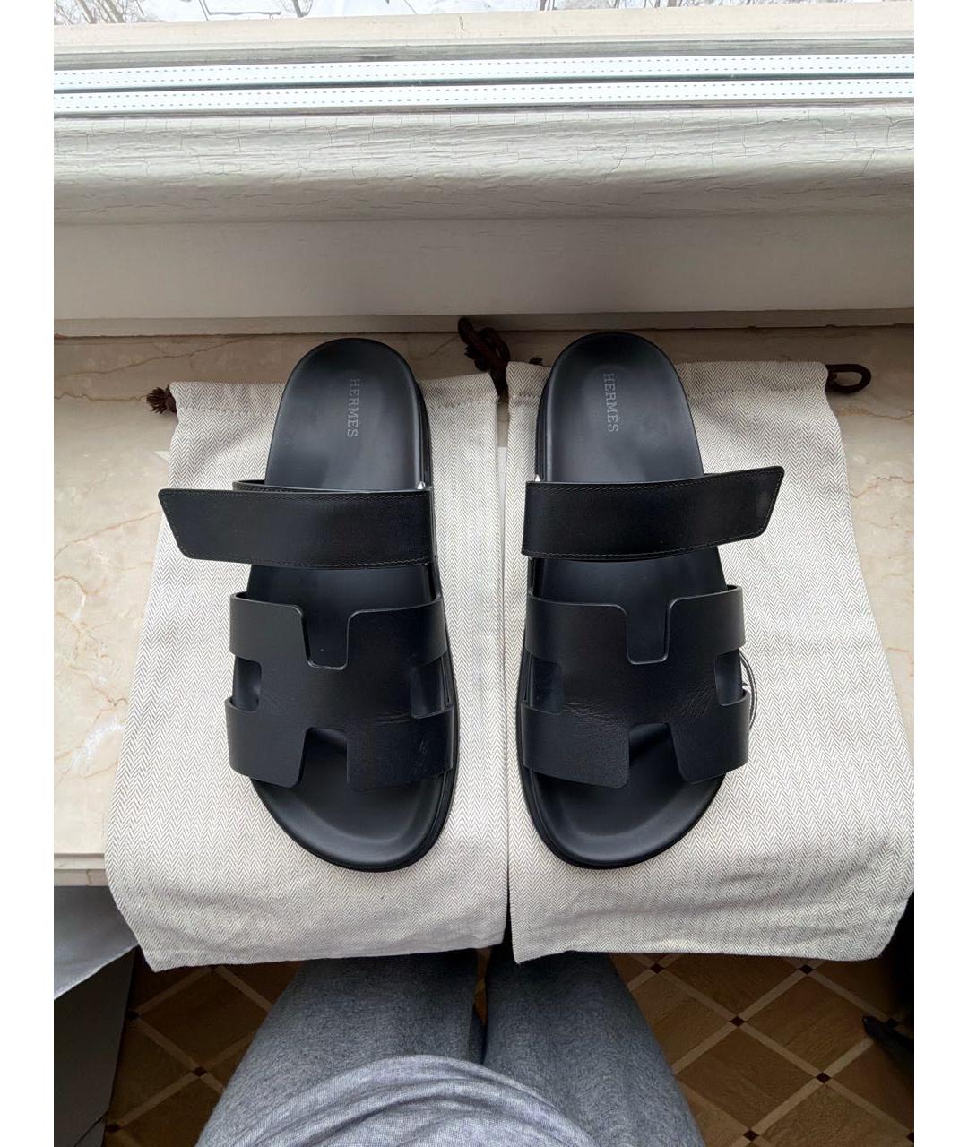 HERMES Черные кожаные сандалии, фото 3