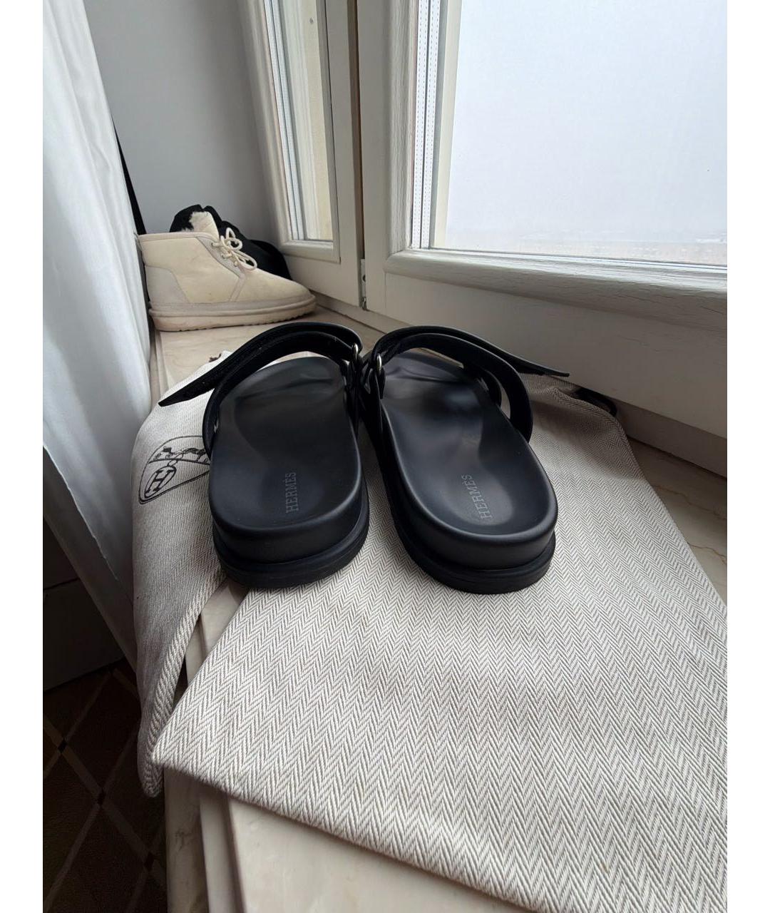 HERMES Черные кожаные сандалии, фото 4