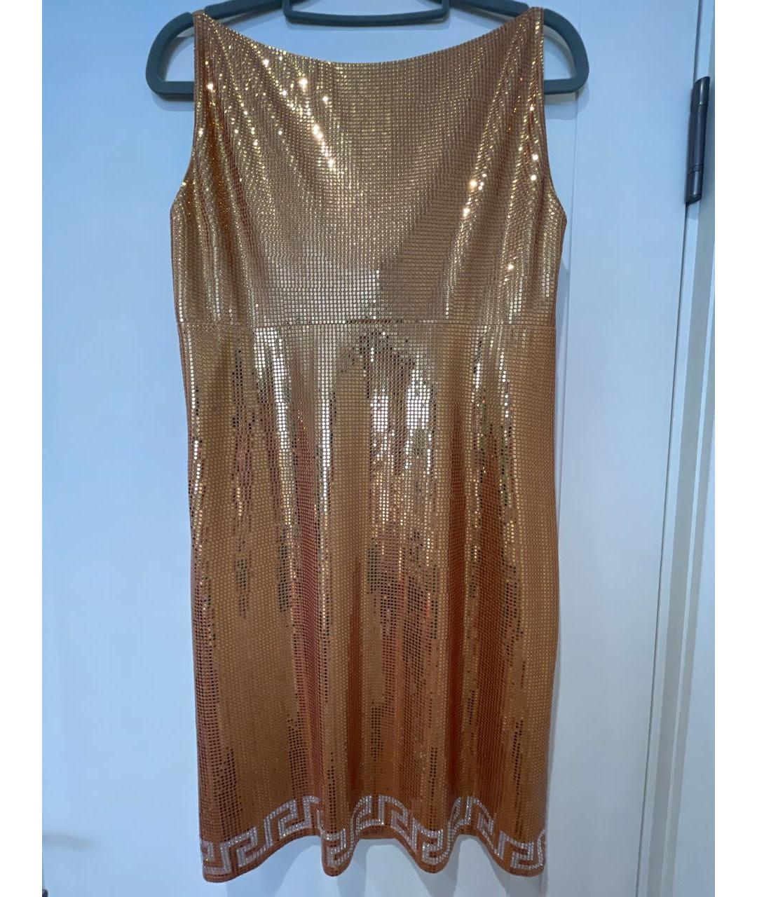 VERSACE Золотое полиэстеровое вечернее платье, фото 2