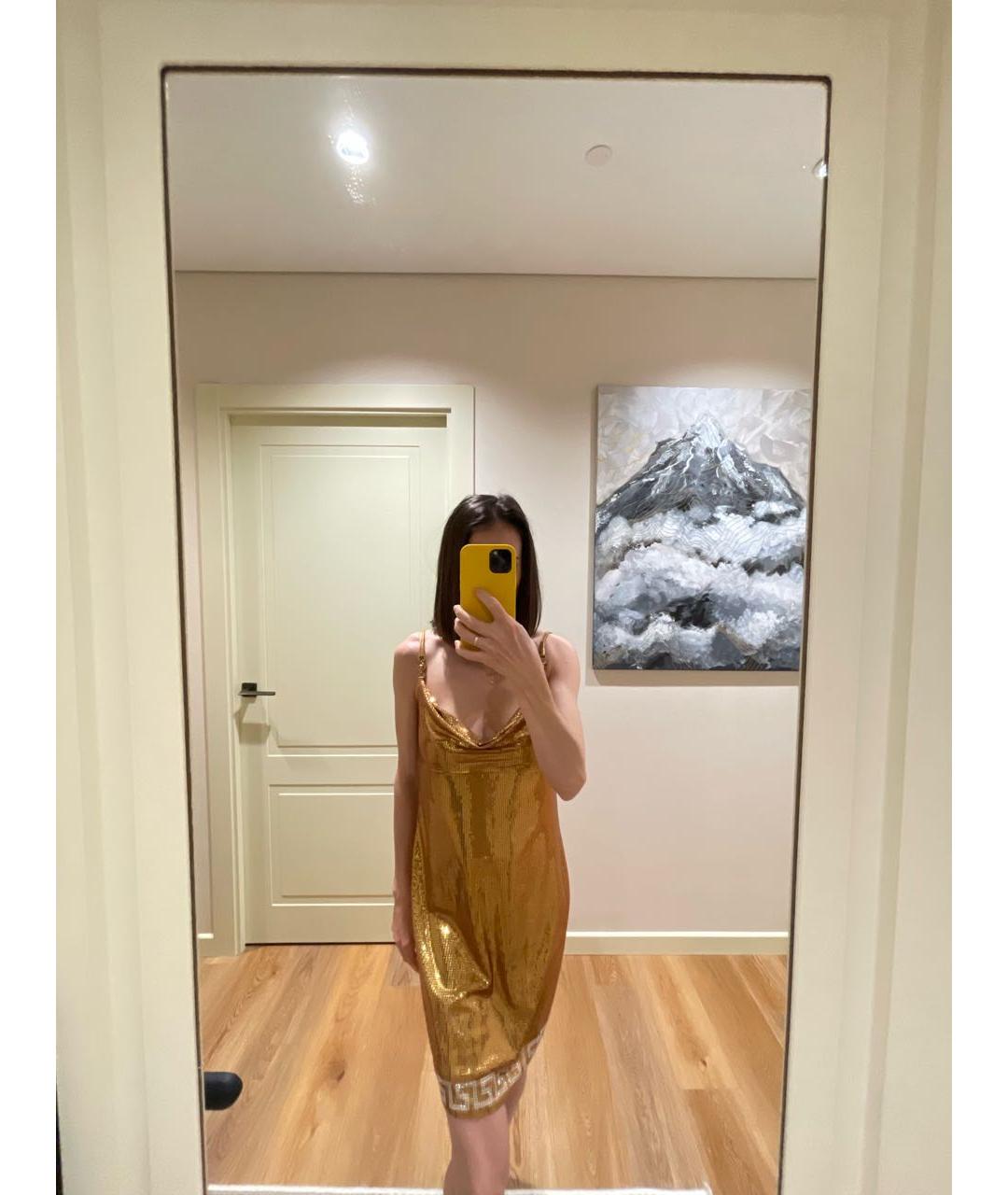 VERSACE Золотое полиэстеровое вечернее платье, фото 7