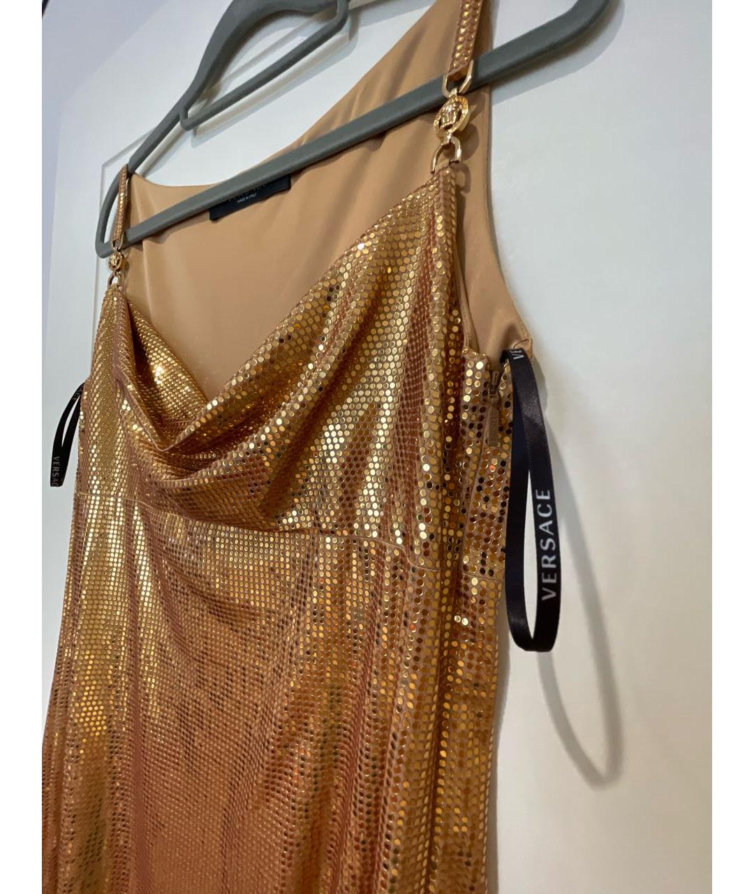 VERSACE Золотое полиэстеровое вечернее платье, фото 4