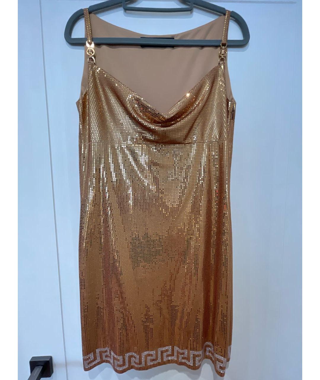 VERSACE Золотое полиэстеровое вечернее платье, фото 9