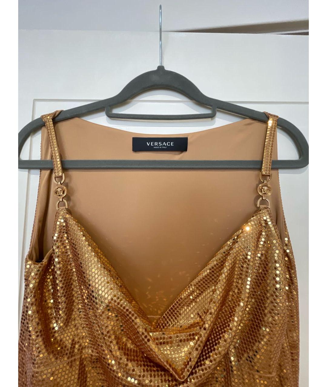 VERSACE Золотое полиэстеровое вечернее платье, фото 3