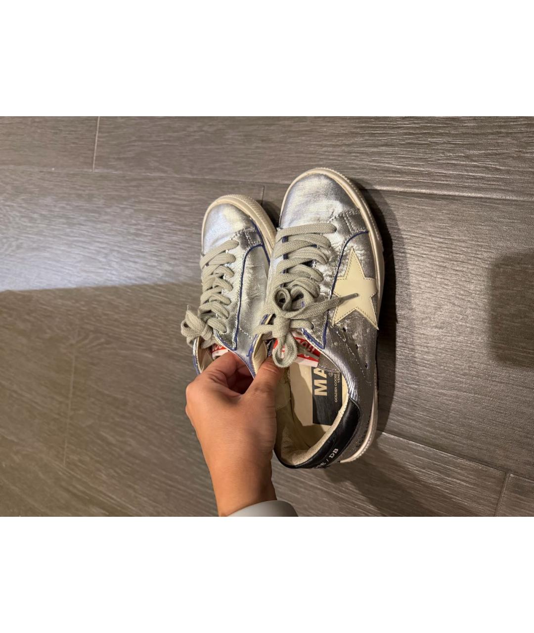 GOLDEN GOOSE Серебряные кожаные кеды, фото 6
