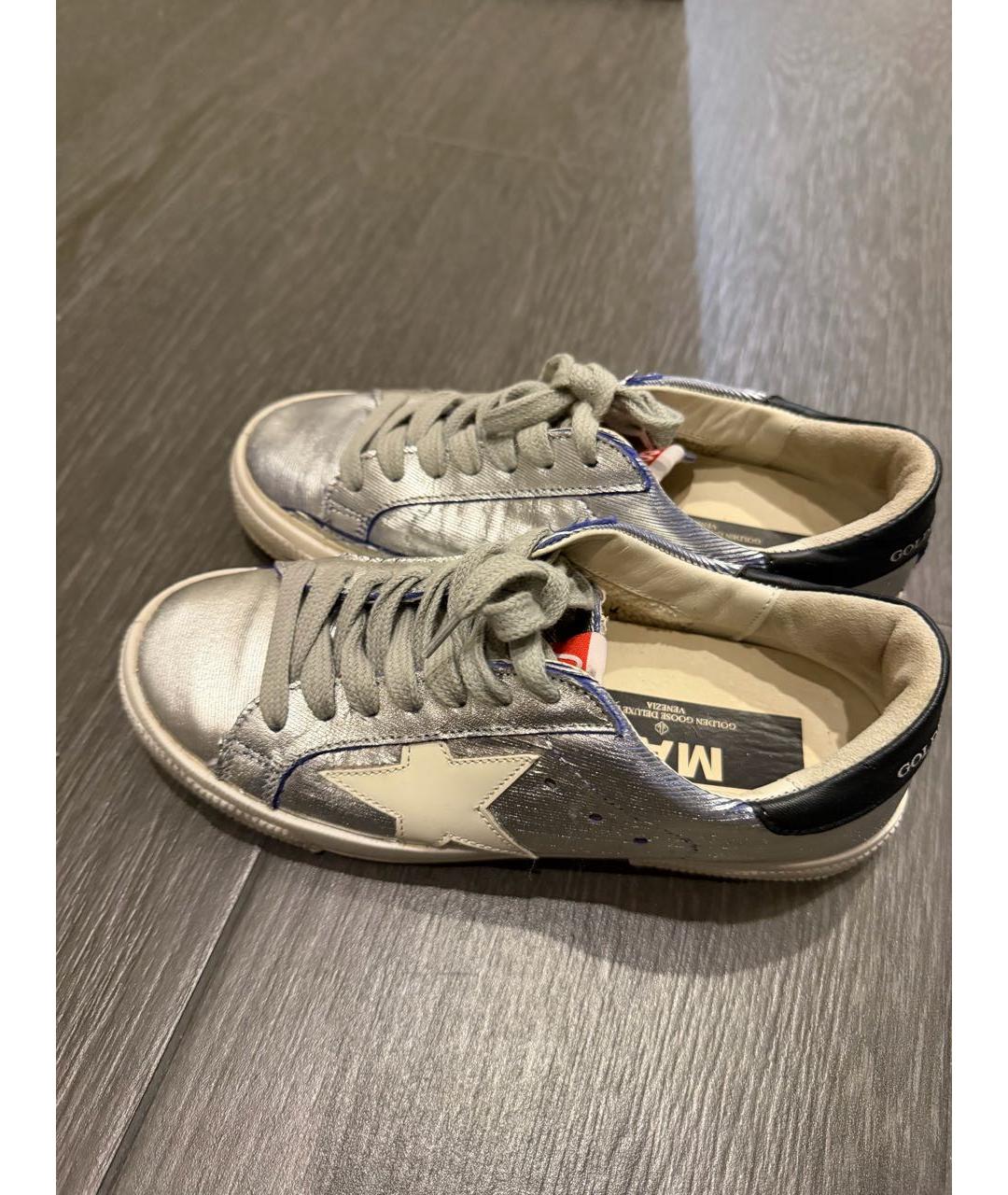 GOLDEN GOOSE Серебряные кожаные кеды, фото 2