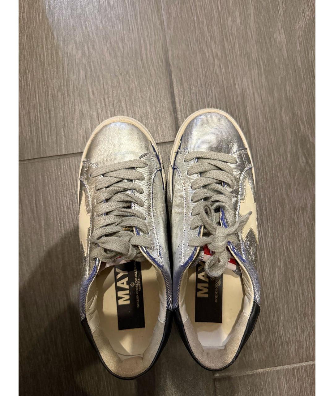 GOLDEN GOOSE Серебряные кожаные кеды, фото 5