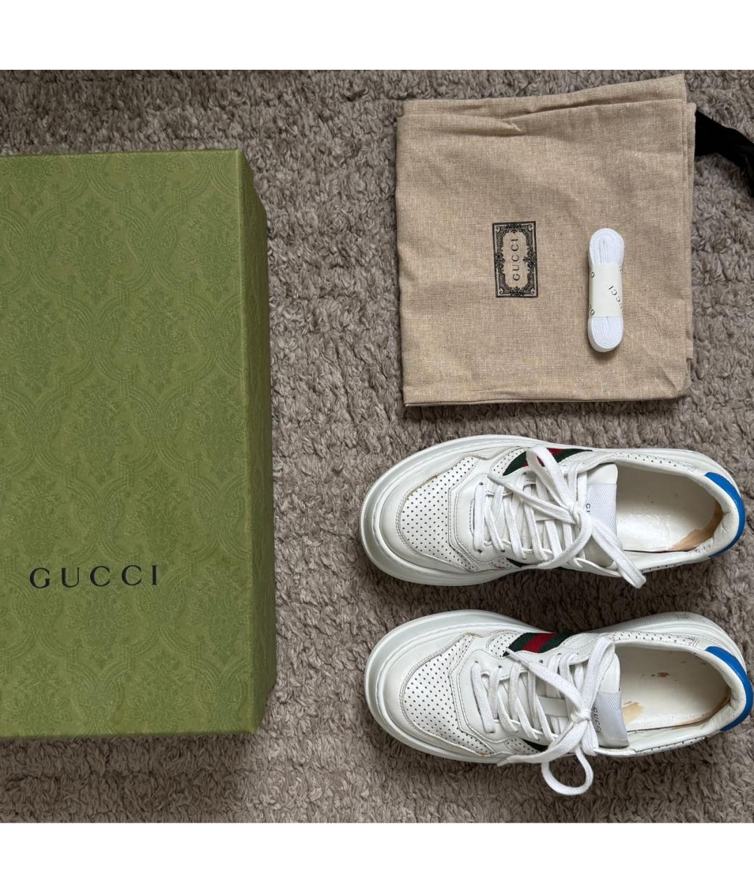 GUCCI Белые кожаные кроссовки, фото 5