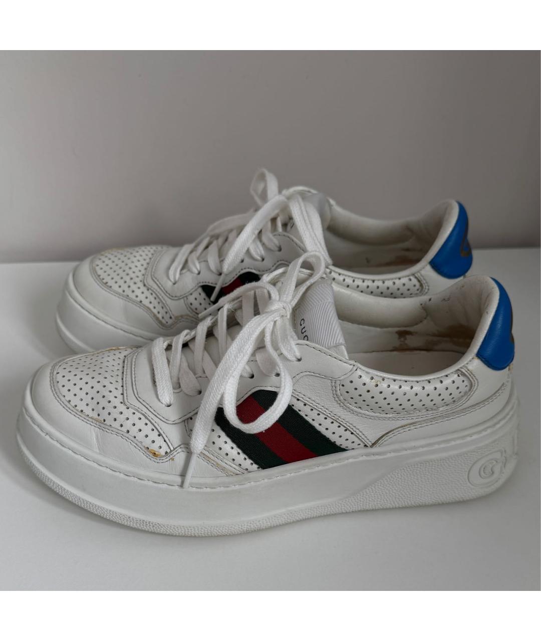 GUCCI Белые кожаные кроссовки, фото 4