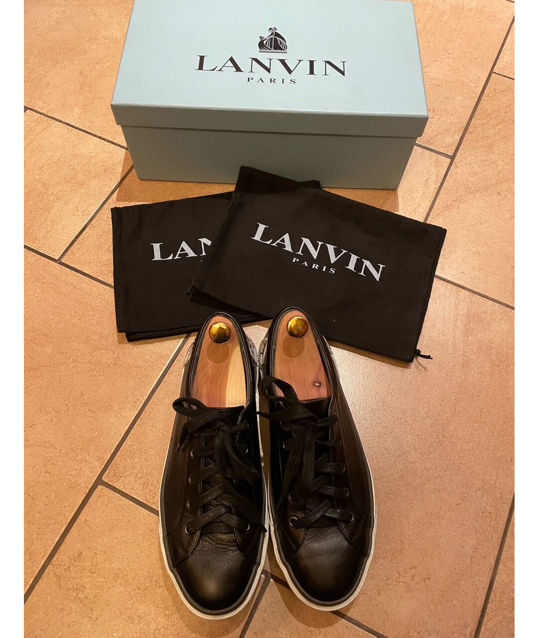 LANVIN Черные кожаные низкие кроссовки / кеды, фото 3
