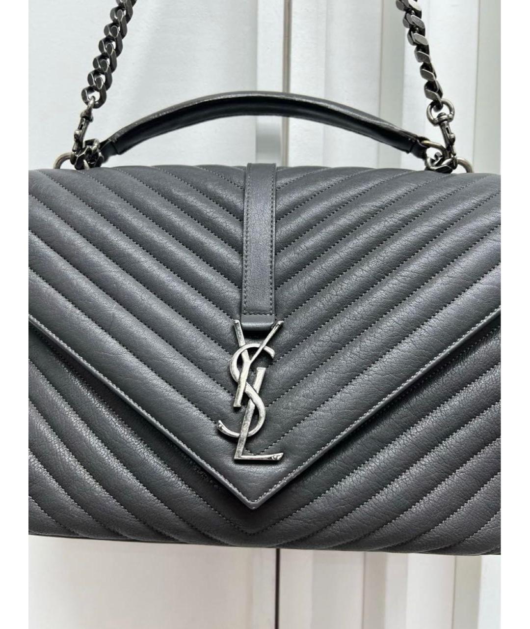 SAINT LAURENT Серая кожаная сумка через плечо, фото 2