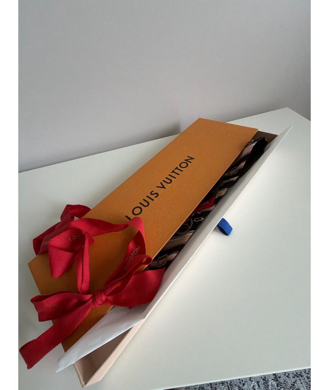 LOUIS VUITTON Коричневый шелковый платок, фото 4