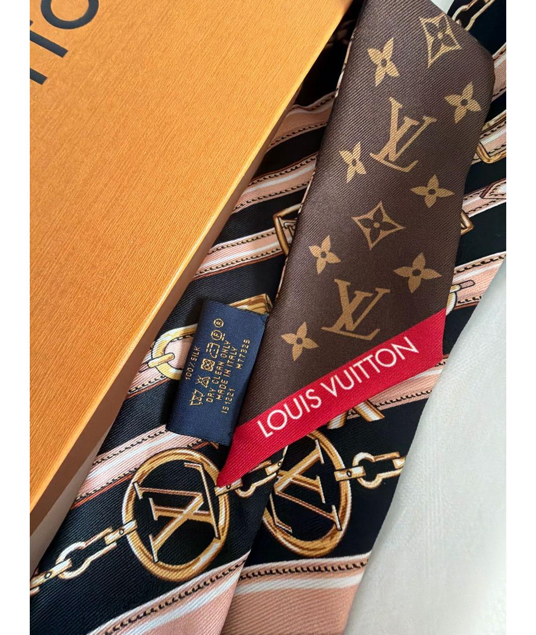 LOUIS VUITTON Коричневый шелковый платок, фото 3