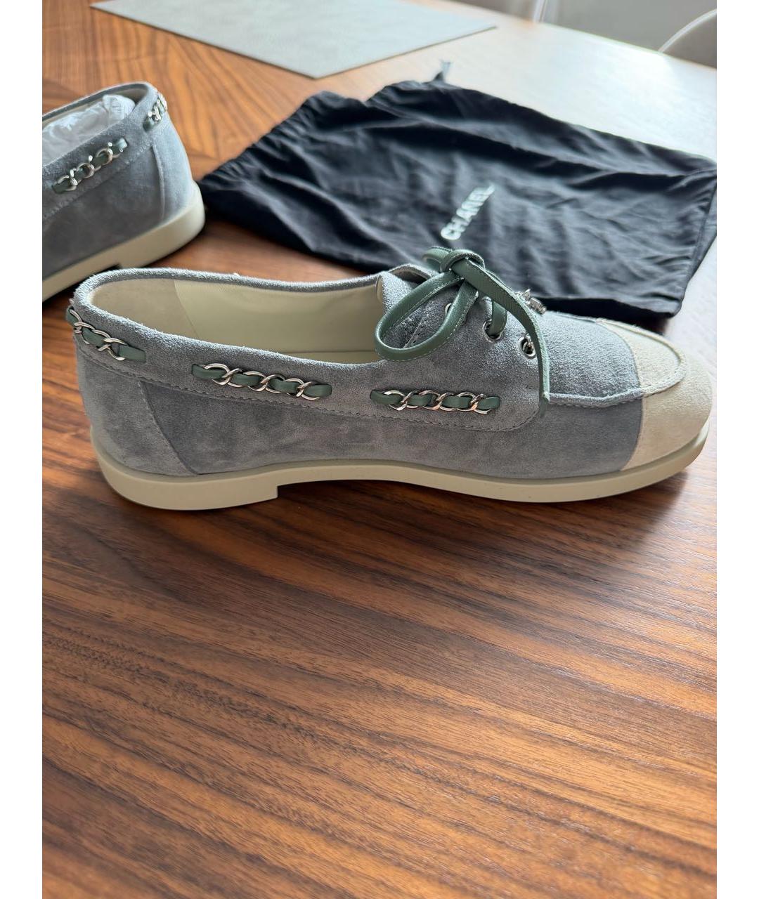 CHANEL Голубые замшевые лоферы, фото 8