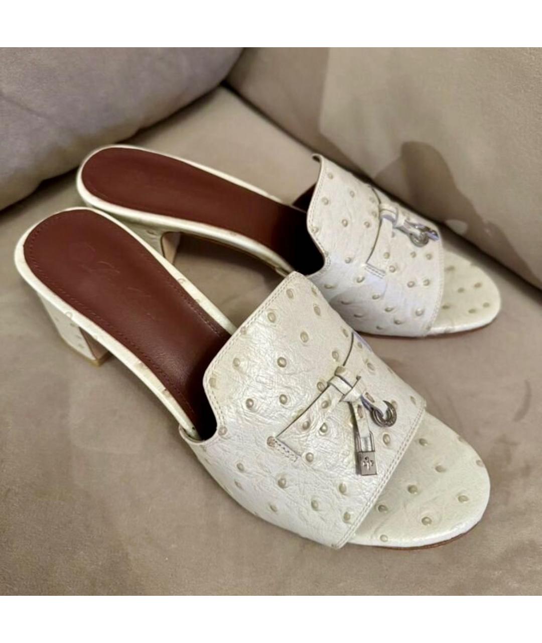 LORO PIANA Бежевые мюли из экзотической кожи, фото 2