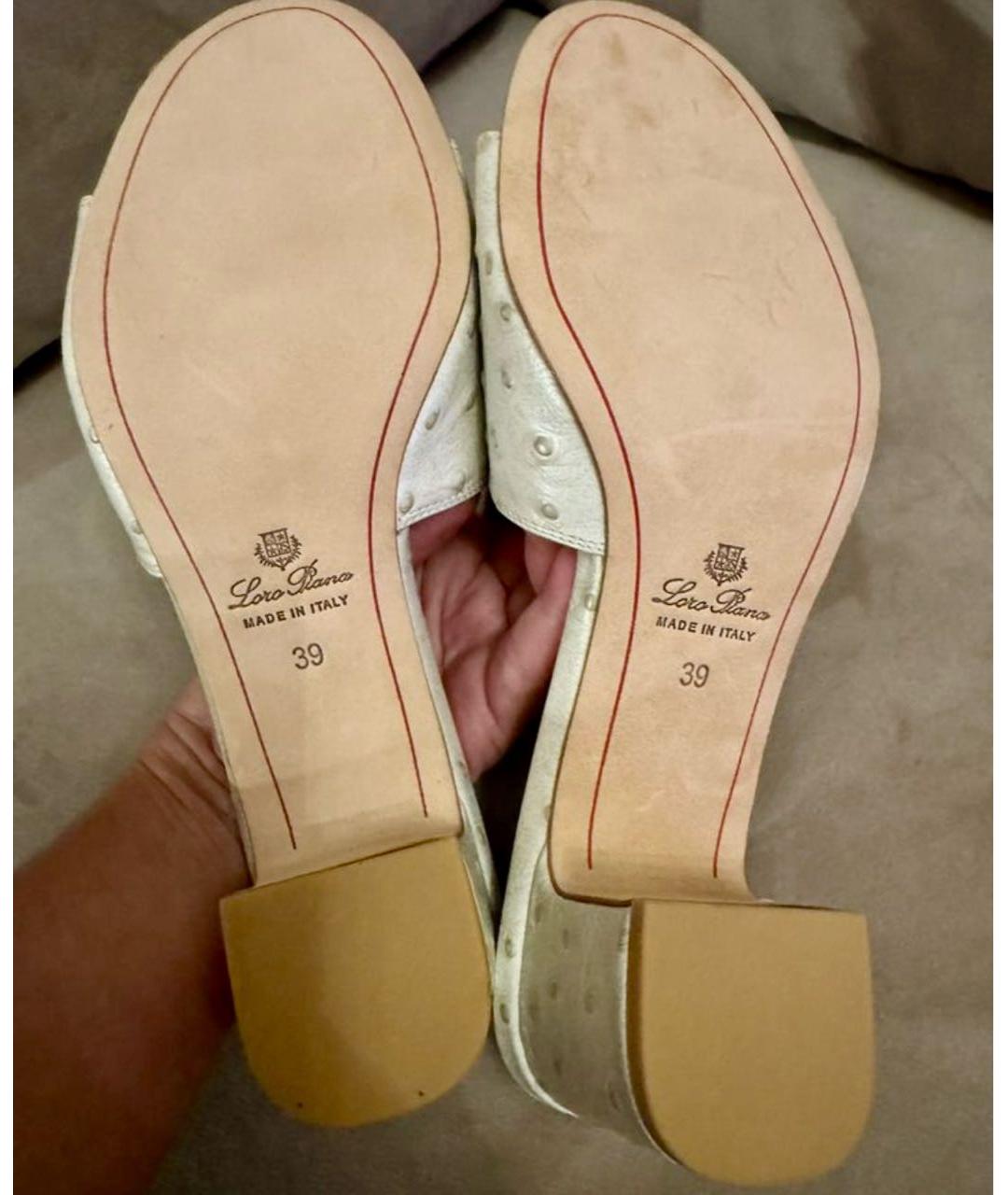 LORO PIANA Бежевые мюли из экзотической кожи, фото 5