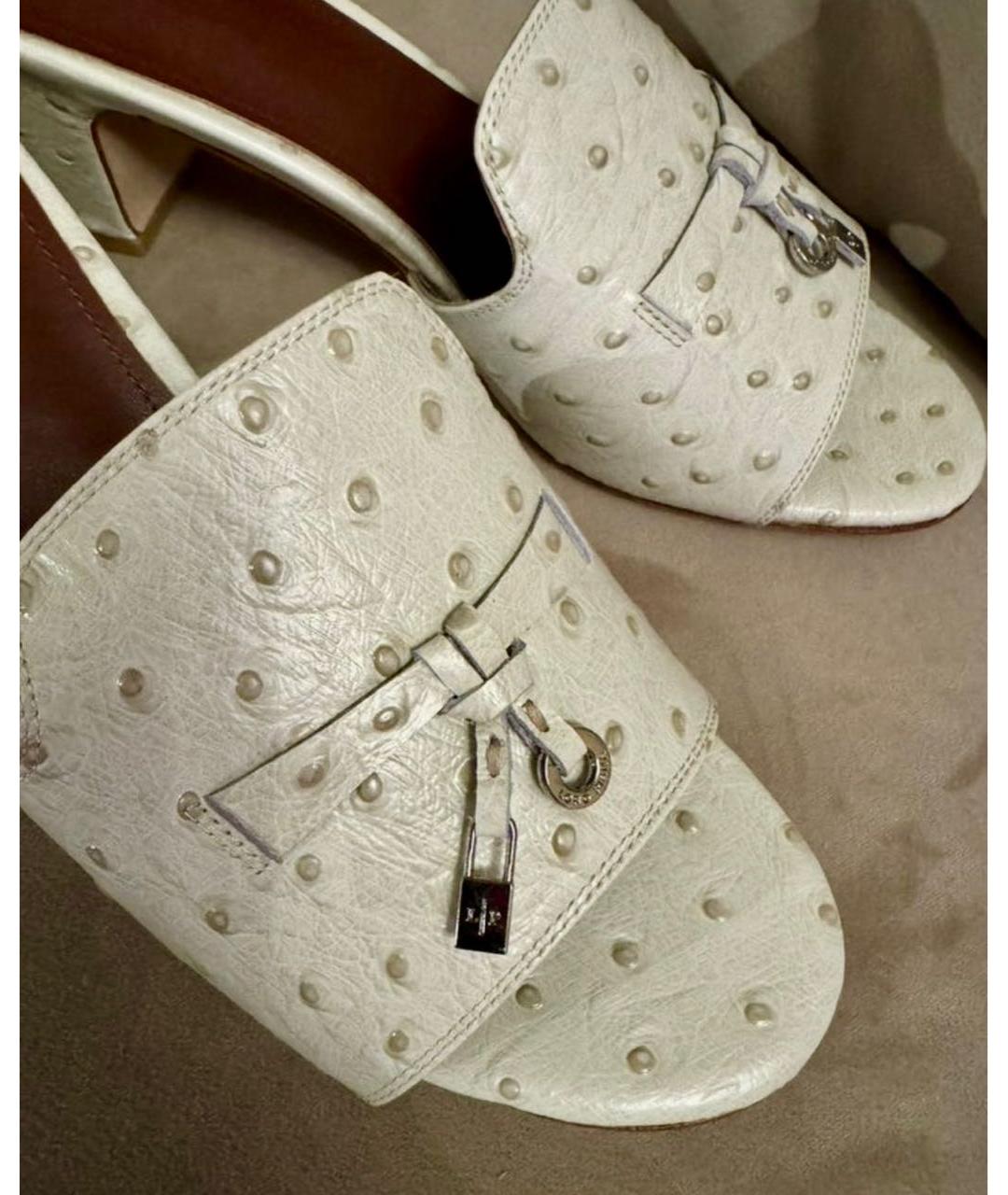 LORO PIANA Бежевые мюли из экзотической кожи, фото 3