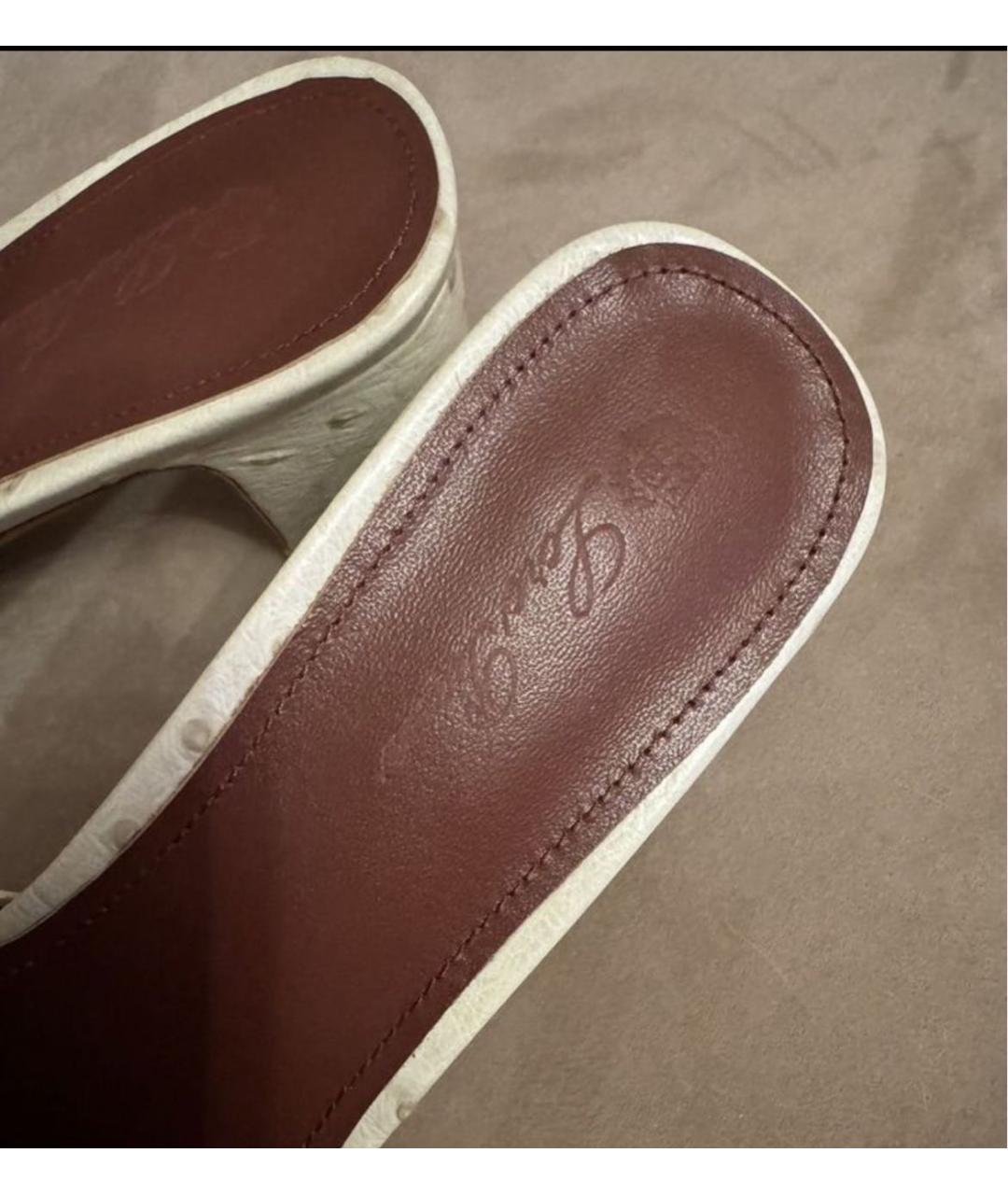 LORO PIANA Бежевые мюли из экзотической кожи, фото 6