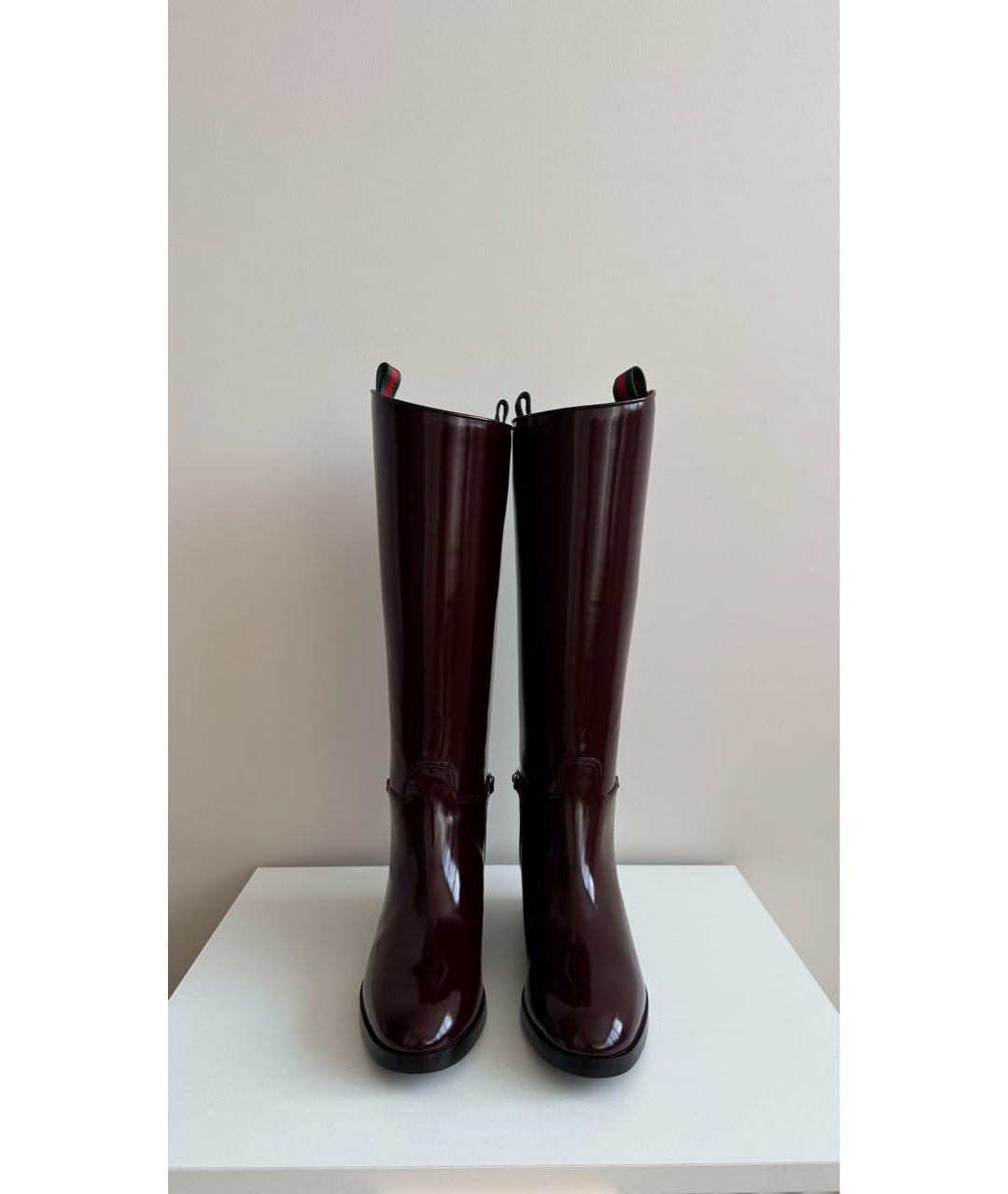 GUCCI Бордовые кожаные сапоги, фото 2