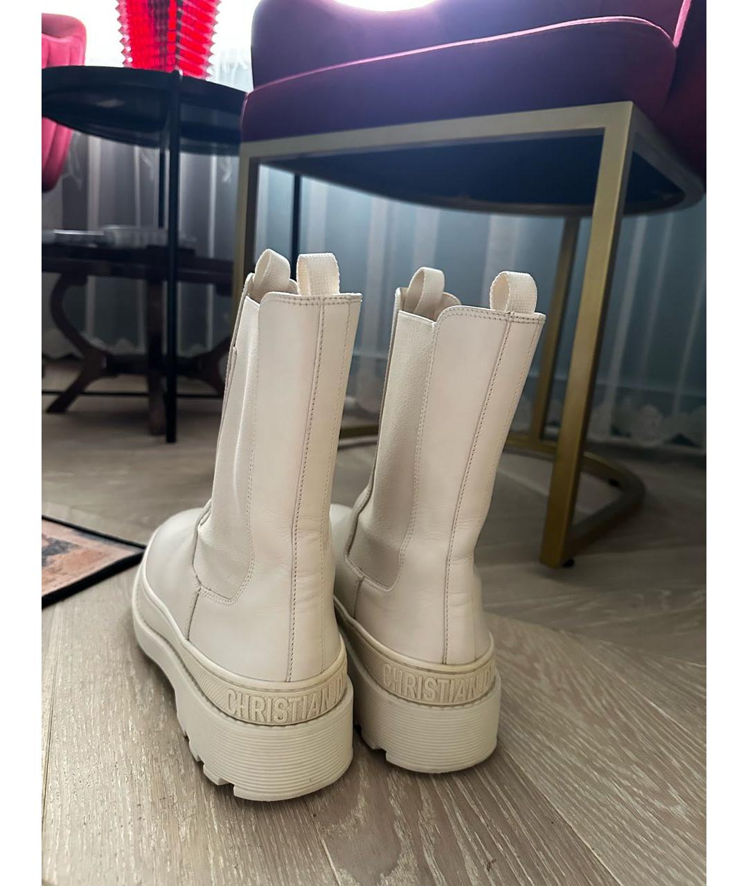 CHRISTIAN DIOR Бежевые кожаные полусапоги, фото 3