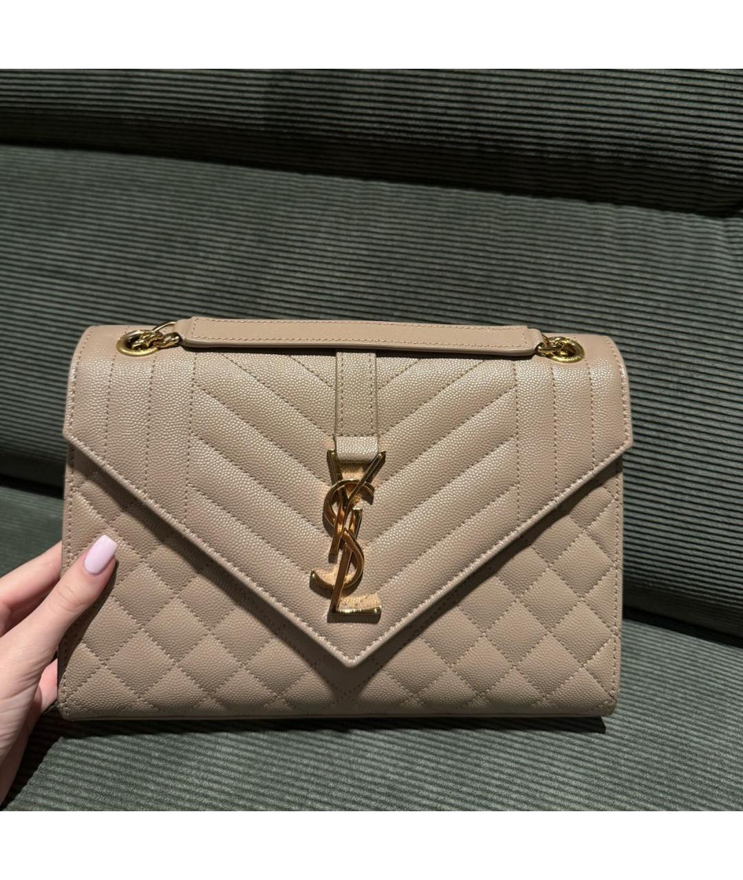 SAINT LAURENT Бежевая кожаная сумка через плечо, фото 2