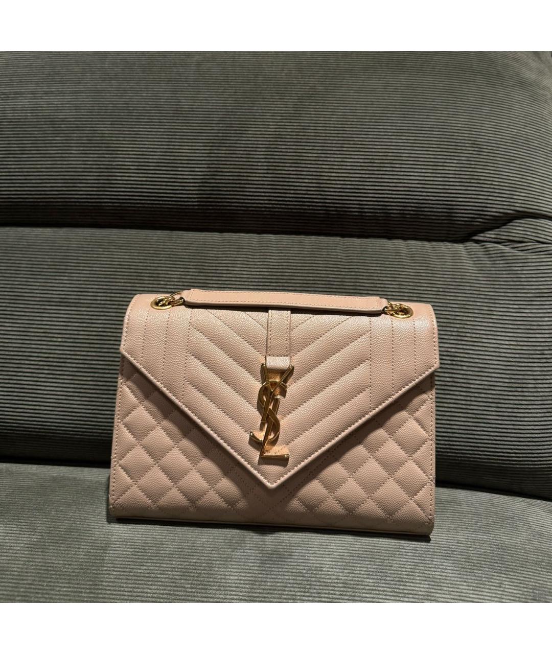 SAINT LAURENT Бежевая кожаная сумка через плечо, фото 4